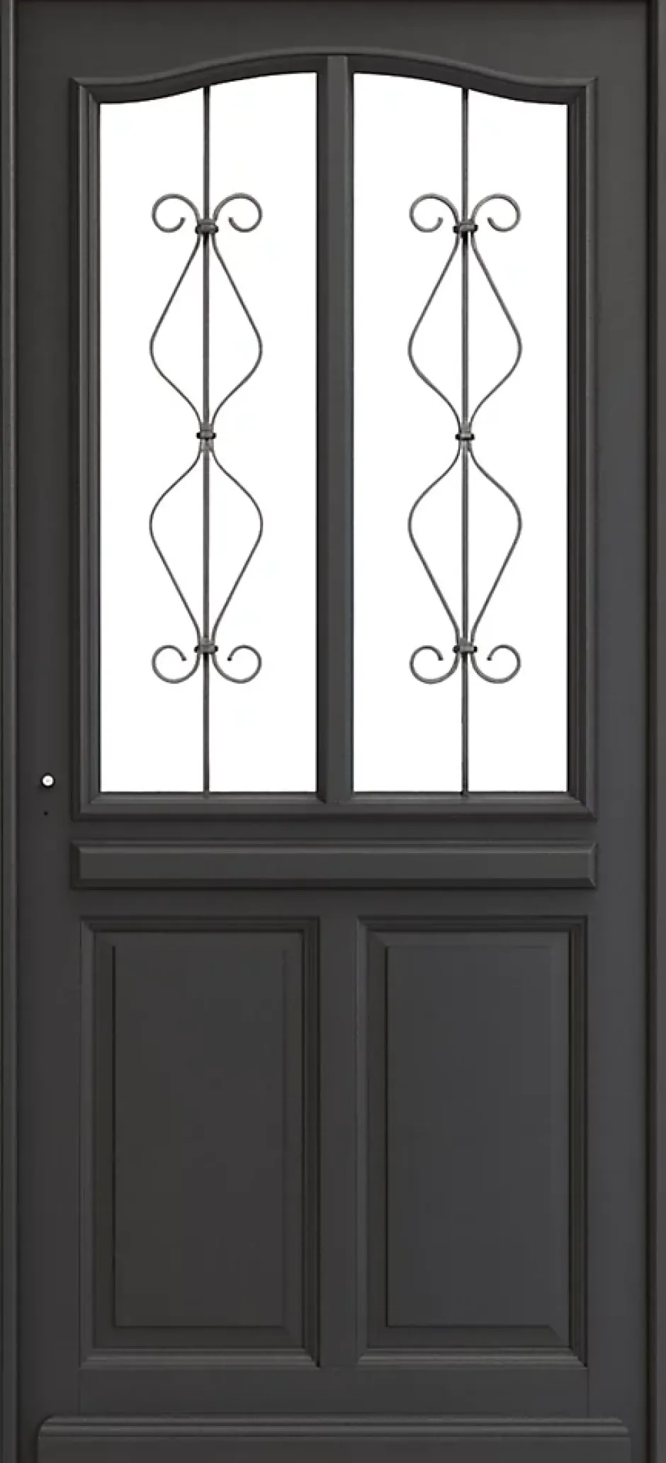 Porte D'entrée Bois Vitrée Sandro Gris Ral7016, H.200 X L.90 Côte Tableau, P.droit-Gd Menuiseries Sale