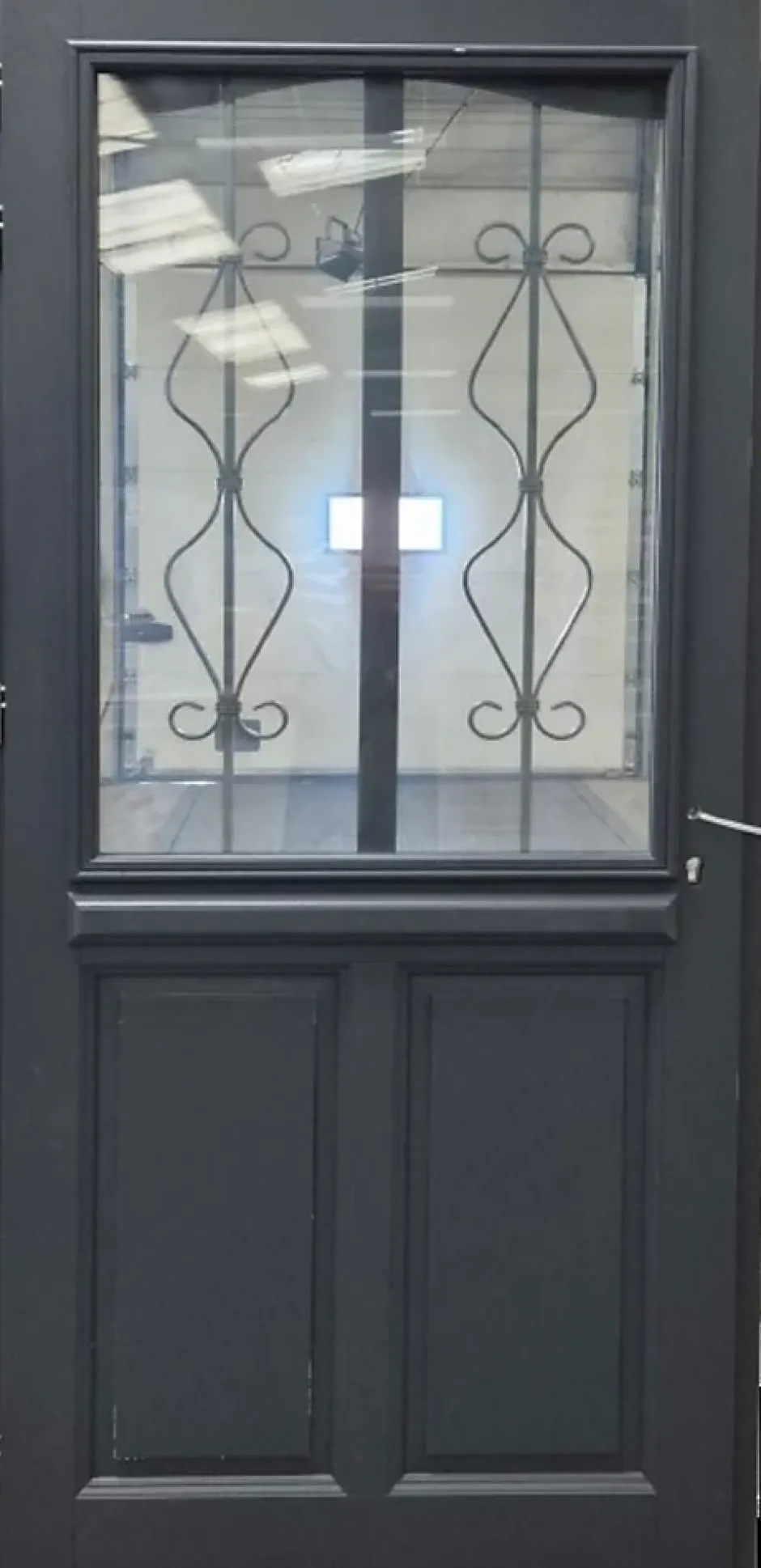 Porte D'entrée Bois Vitrée Sandro Gris Ral7016, H.200 X L.90 Côte Tableau, P.droit-Gd Menuiseries Sale