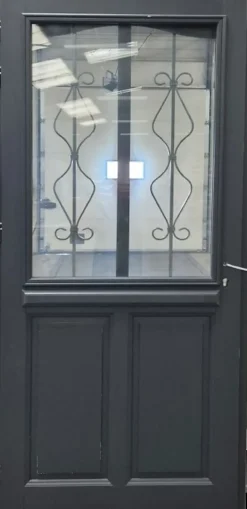 Gd Menuiseries Porte D'entrée Bois Vitrée Sandro Gris Ral7016, H.200 X L.90 Côte Tableau, P.droit, Poignee, Barillet