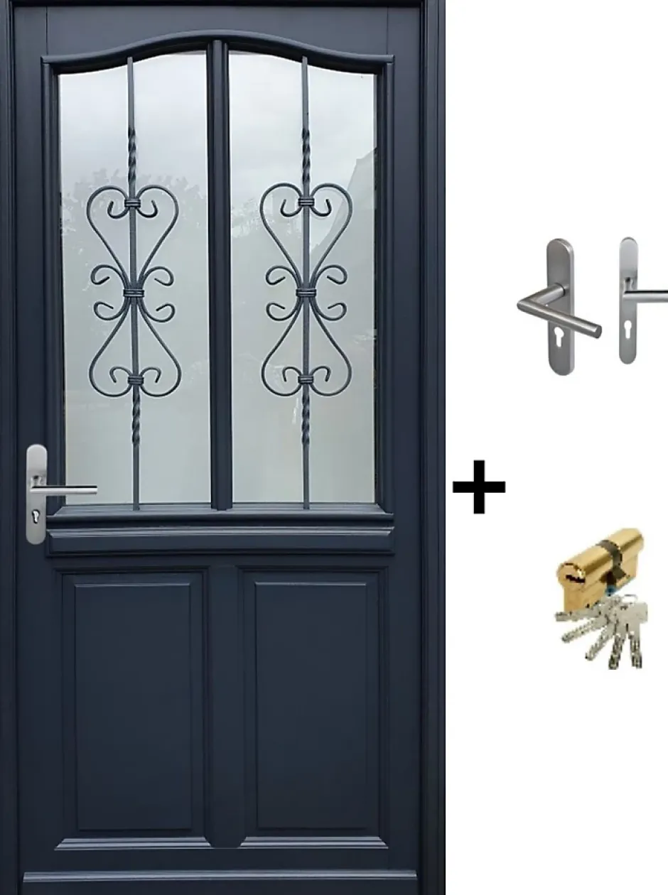 Gd Menuiseries Porte D'entrée Bois Vitrée Sanna, H.215xl.90 Côte Tableau P.droit Poignée, Barillet