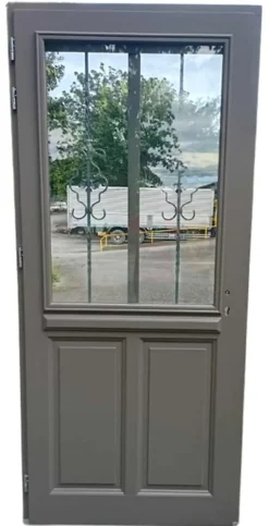 Porte D'entrée Bois Vitrée Santiago Gris Marron Ral7039, H.200 X L.90 Côte Tableau, P.droit, Poignee, Barillet-Gd Menuiseries Best