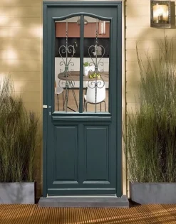 Porte D'entrée Bois Vitrée Sabrina Gris Ral7016, H.215xl.90 Côte Tableau, P.droit-Gd Menuiseries Outlet