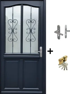 Porte D'entrée Bois Vitrée Sanna, H.215xl.90 Côte Tableau P.gauche, Poignée, Barillet-Gd Menuiseries Discount