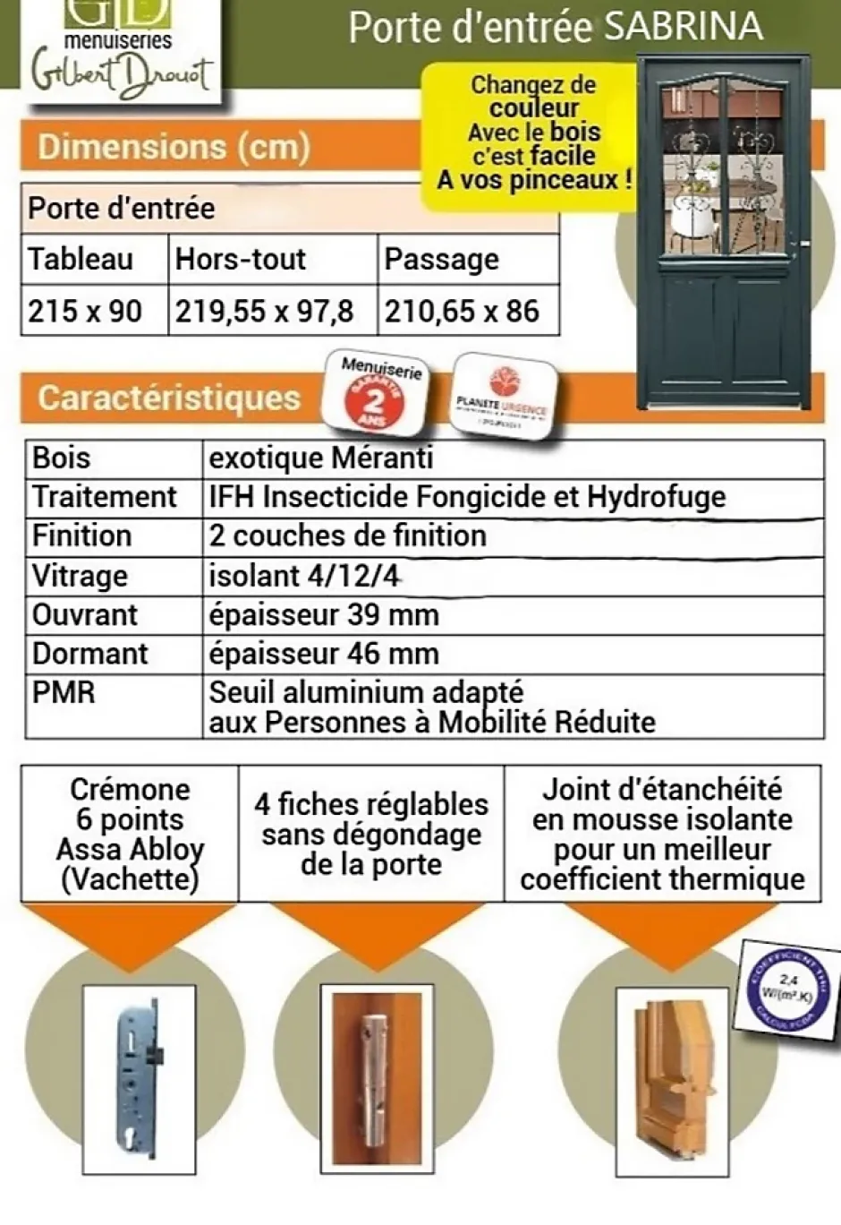 Porte D'entrée Bois Vitrée Sabrina Gris Ral7016, H.215xl.90 Côte Tableau P.gauche-Gd Menuiseries Online