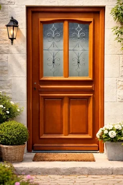 Porte D'entrée Bois Vitrée Vauban, H.215xl.80 P.droit, Poignée, Barillet Côte Tableau-Gd Menuiseries Discount