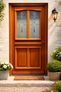 Gd Menuiseries Porte D'entrée Bois Vitrée Vauban, H,200xl,80 P,gauche, Poignée, Barillet Côte Tableau