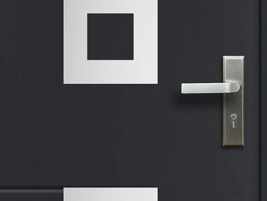 Vente-unique Porte d'entrée en acier avec inox L207 x L100 cm anthracite - épaisseur 55 mm - poussant gauche - TIFANA