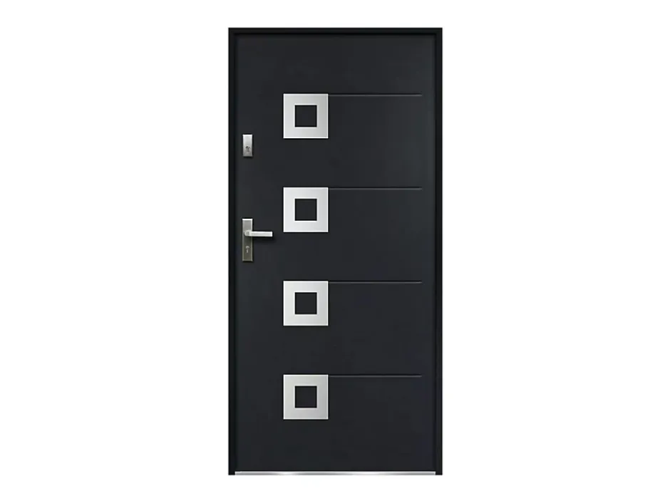 Porte d'entrée en acier avec inox H207 x L100 cm anthracite - épaisseur 55 mm - poussant droit - TIFANA-Vente-unique Best