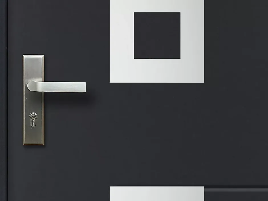 Porte d'entrée en acier avec inox H207 x L100 cm anthracite - épaisseur 55 mm - poussant droit - TIFANA-Vente-unique Best