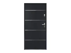 Porte d'entrée en acier pleine et inox H207 x L100 cm anthracite - épaisseur 55 mm - poussant gauche - NAXARA-Vente-unique Online