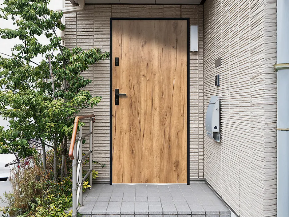 Porte d'entrée en acier pleine H207 x L100 cm effet chêne - épaisseur 55 mm - poussant droit - AGUEDA-Vente-unique Hot