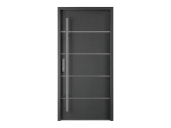 Vente-unique Porte d'entrée en acier pleine et inox H207 x L100 cm anthracite - épaisseur 68 mm - poussant droit - LUSADA