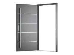 Vente-unique Porte d'entrée en acier pleine et inox H207 x L100 cm anthracite - épaisseur 68 mm - poussant droit - LUSADA