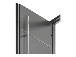 Vente-unique Porte d'entrée en acier pleine et inox H207 x L100 cm anthracite - épaisseur 68 mm - poussant droit - LUSADA