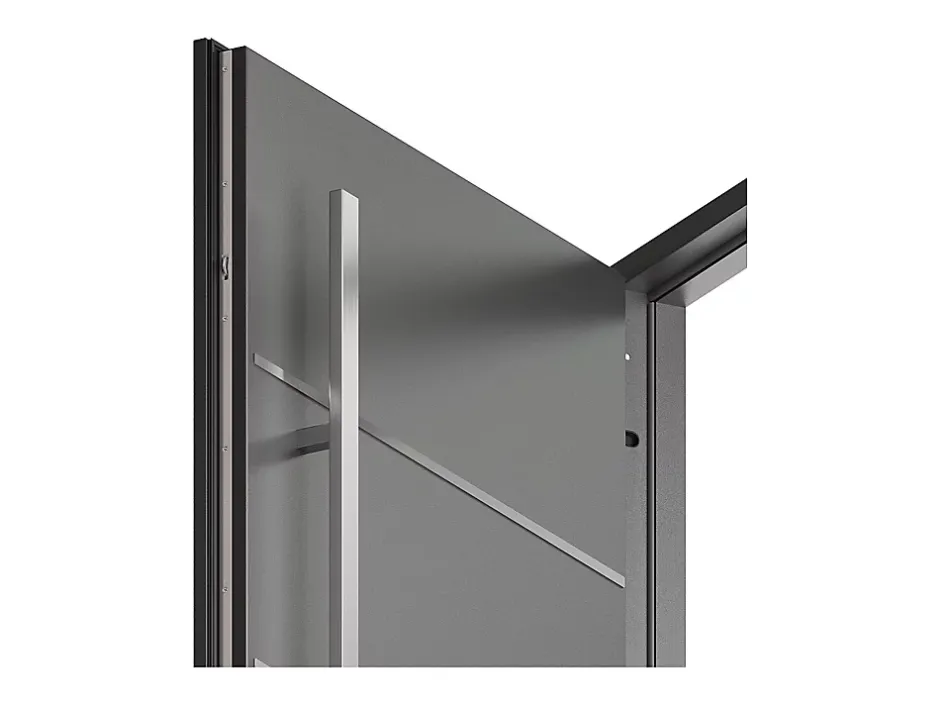 Vente-unique Porte d'entrée en acier pleine et inox H207 x L100 cm anthracite - épaisseur 68 mm - poussant droit - LUSADA