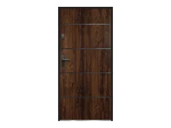 Vente-unique Porte d'entrée en acier pleine et inox H207 x L100 cm naturel foncé - épaisseur 55 mm - poussant droit - NAXARA