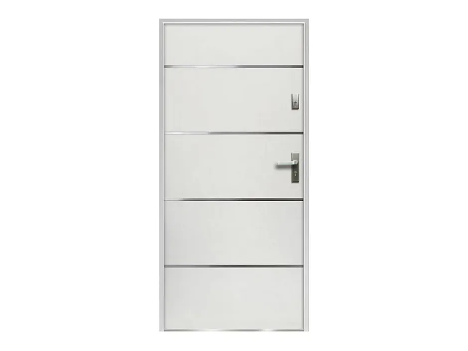 Vente-unique Porte d'entrée en acier pleine et inox H207 x L100 cm blanc - épaisseur 55 mm - poussant gauche - NAXARA