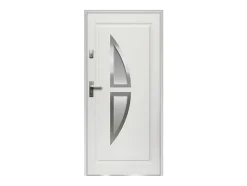 Porte d'entrée en acier vitrée avec inox H207 x L100 cm blanc - épaisseur 55 mm - poussant droit - COVAS-Vente-unique Clearance