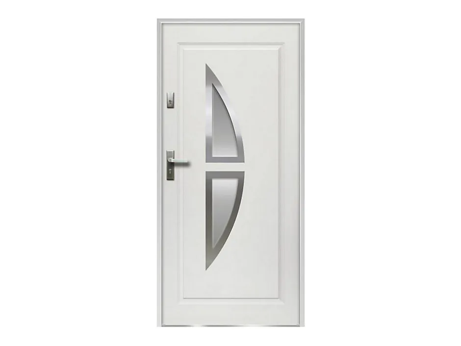 Porte d'entrée en acier vitrée avec inox H207 x L100 cm blanc - épaisseur 55 mm - poussant droit - COVAS-Vente-unique Clearance