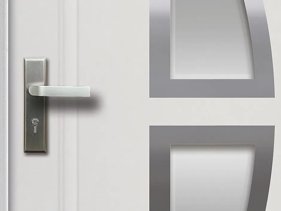 Porte d'entrée en acier vitrée avec inox H207 x L100 cm blanc - épaisseur 55 mm - poussant droit - COVAS-Vente-unique Clearance