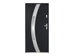 Vente-unique Porte d'entrée en acier vitrée avec inox H207 x L100 cm anthracite - épaisseur 55 mm - poussant gauche - TROFA