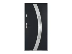 Porte d'entrée en acier vitrée avec inox H207 x L100 cm anthracite - épaisseur 55 mm - poussant droit - TROFA-Vente-unique New