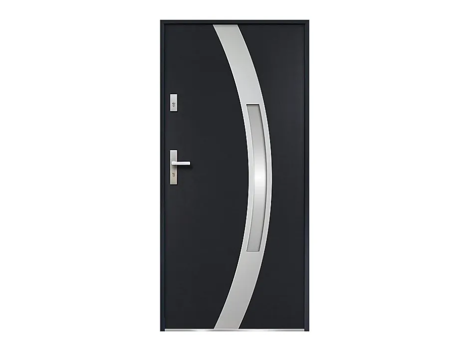 Porte d'entrée en acier vitrée avec inox H207 x L100 cm anthracite - épaisseur 55 mm - poussant droit - TROFA-Vente-unique New