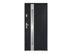 Vente-unique Porte d'entrée en acier vitrée avec inox H207 x L100 cm - verre dépoli - anthracite - épaisseur 55 mm - poussant droit - BRAGA