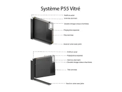 Vente-unique Porte d'entrée en acier vitrée avec inox H207 x L100 cm blanc - épaisseur 55 mm - poussant gauche - COVAS