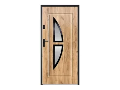 Vente-unique Porte d'entrée en acier vitrée et inox H207 x L100 cm effet chêne - épaisseur 55 mm - poussant droit - COVAS