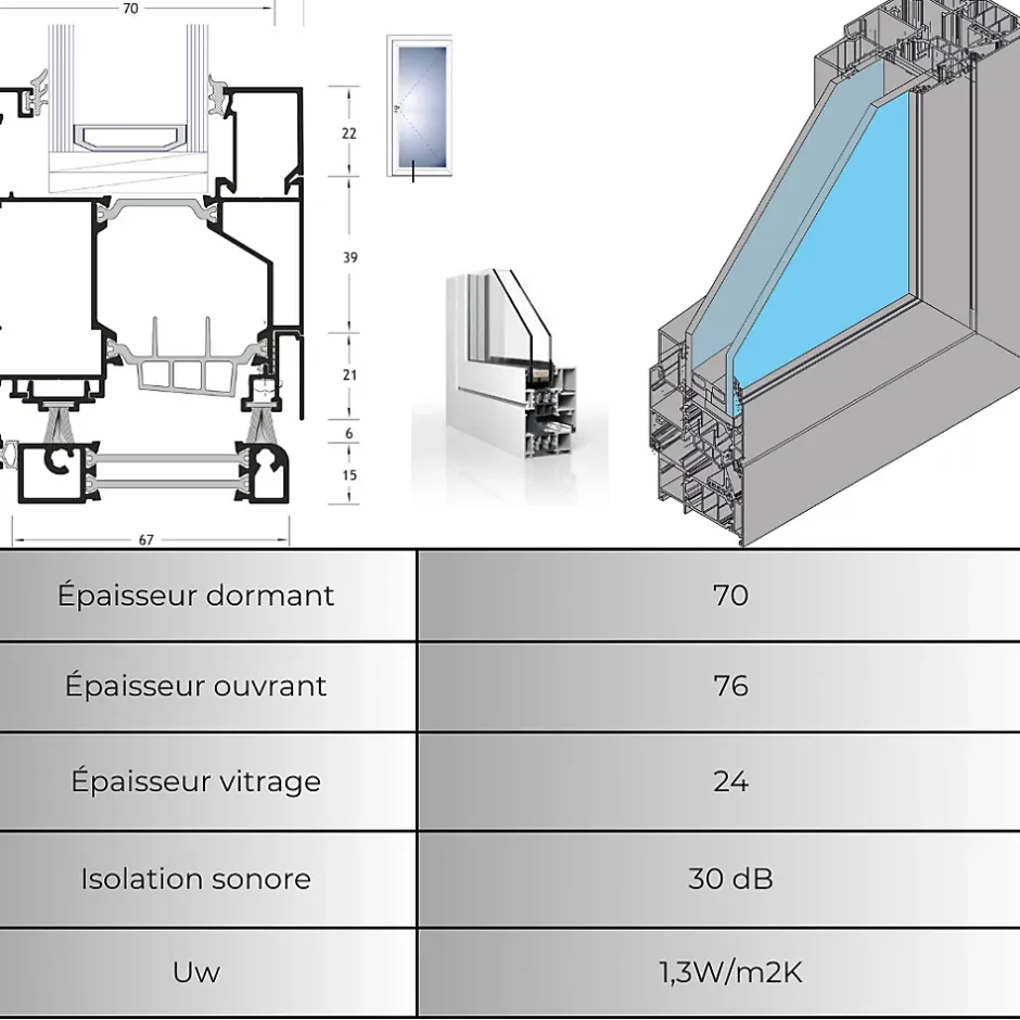 Porte d'entrée en aluminium SIMPLEX 8061 RAL 7037 ( L.: 90 cm x H.: 200 cm)-3 in 1 Best