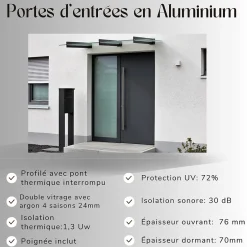 Porte d'entrée en aluminium CLASSIC DESIGN 2307 RAL 7035 ( L.: 85 cm x H.: 200 cm)-3 in 1 Outlet
