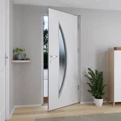 Fortia Porte d'entrée acier blanc RAL 9003 Ricadi 96 x h.218 cm poussant droit