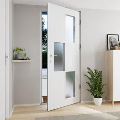 Porte d'entrée acier blanc RAL 9003 Jesolo 96 x h.218 cm poussant droit-Fortia Clearance