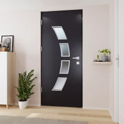 Fortia Porte d'entrée acier gris RAL 7016 Valtos 96 x h.218 cm poussant droit