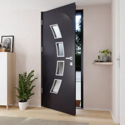 Fortia Porte d'entrée acier gris RAL 7016 Valtos 96 x h.218 cm poussant droit