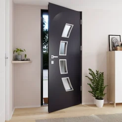 Fortia Porte d'entrée acier gris RAL 7016 Valtos 96 x h.218 cm poussant droit
