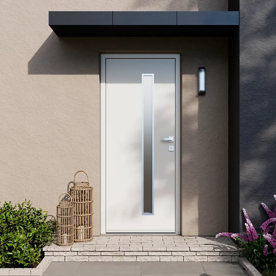 Fortia Porte d'entrée acier blanc RAL 9003 Pasni 96 x h.218 cm poussant gauche