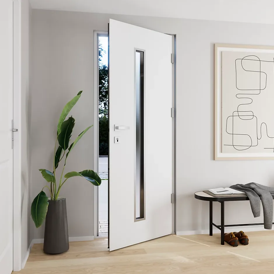 Fortia Porte d'entrée acier blanc RAL 9003 Pasni 96 x h.218 cm poussant gauche