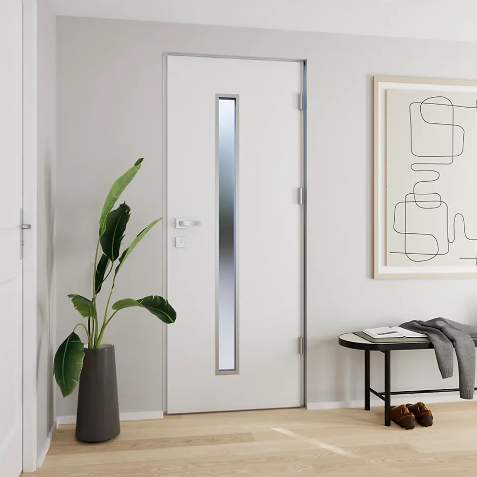 Fortia Porte d'entrée acier blanc RAL 9003 Pasni 96 x h.218 cm poussant gauche