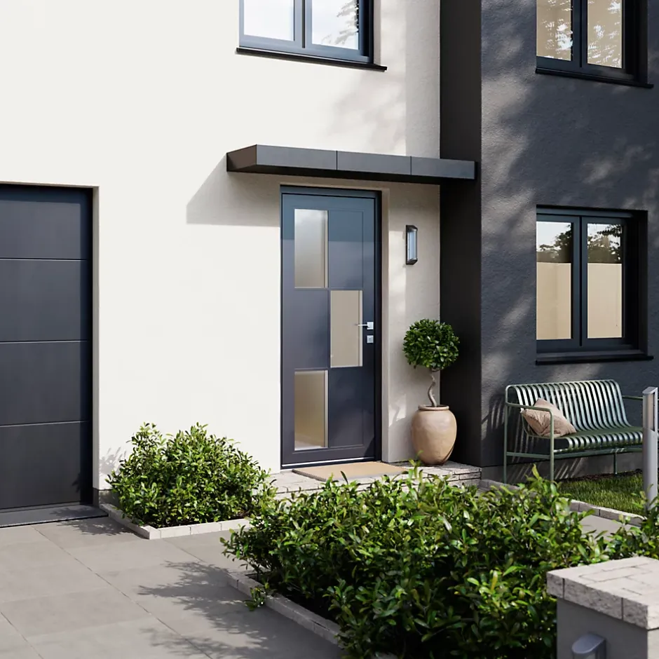 Porte d'entrée acier gris RAL 7016 Jesolo 96 x h.218 cm poussant droit-Fortia Best