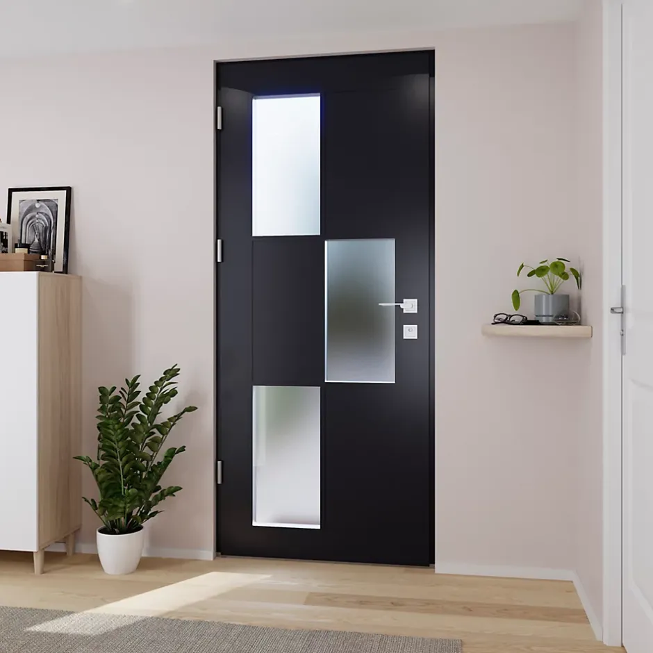 Porte d'entrée acier gris RAL 7016 Jesolo 96 x h.218 cm poussant droit-Fortia Best