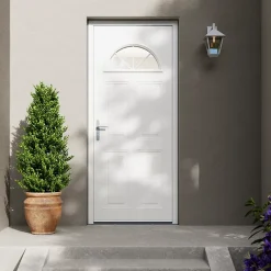 Porte d'entrée acier blanc RAL 9003 Isabela 96 x h.218 cm poussant droit-Fortia Clearance