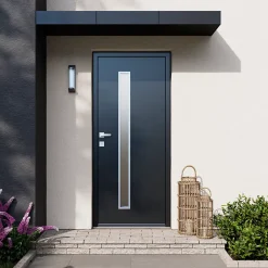 Fortia Porte d'entrée acier gris RAL 7016 Pasni 96 x h.218 cm poussant droit
