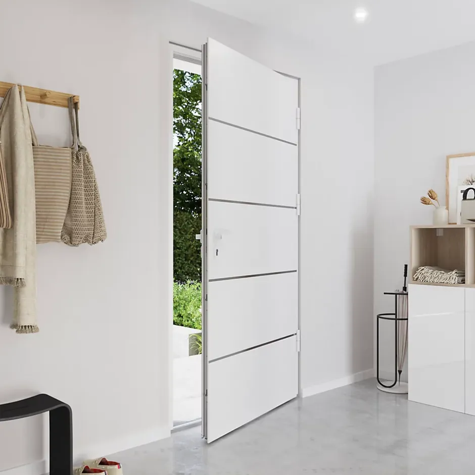 Fortia Porte d'entrée alu blanc RAL 9003 Cecina 96 x h.218 cm poussant droit