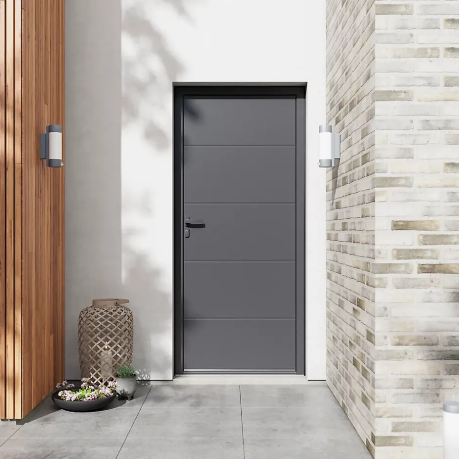 Fortia Porte d'entrée alu gris RAL 7021 Madryn 96 x h.218 cm poussant droit