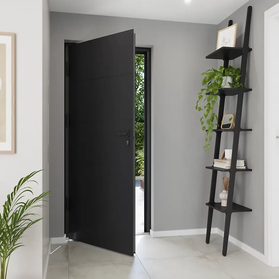 Fortia Porte d'entrée alu gris RAL 7021 Madryn 96 x h.218 cm poussant droit