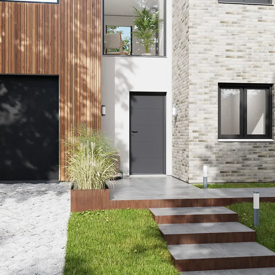 Fortia Porte d'entrée alu gris RAL 7021 Madryn 96 x h.218 cm poussant droit