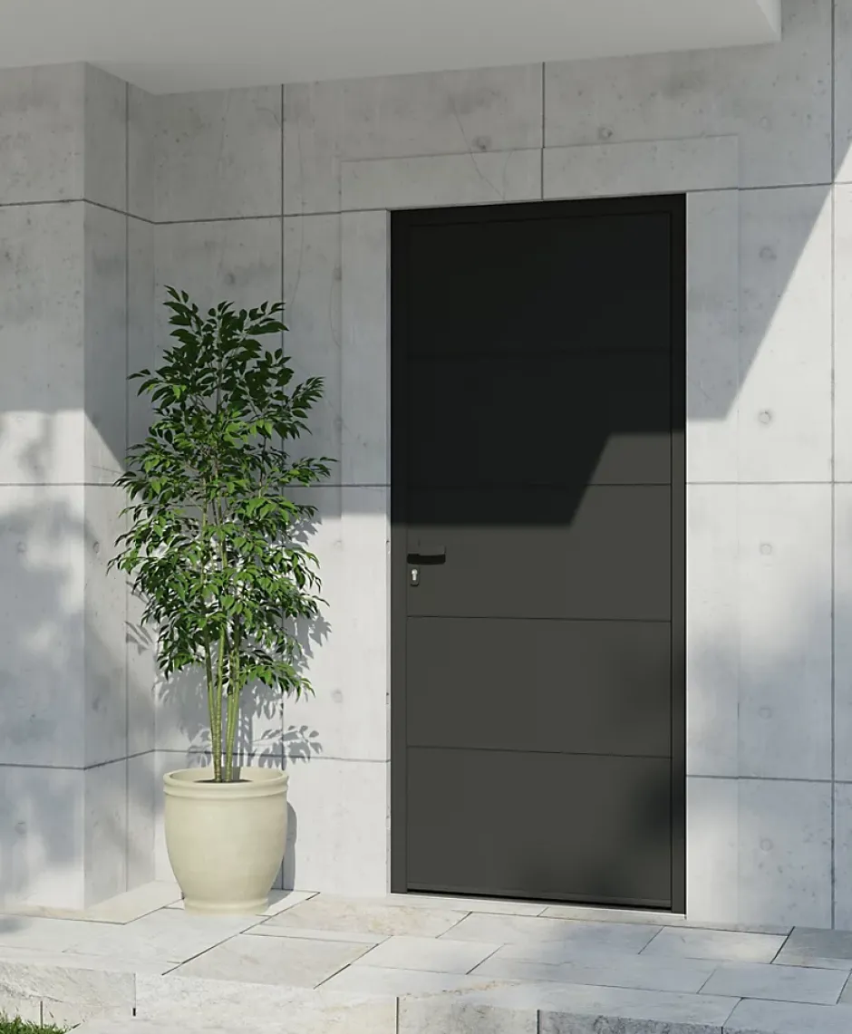 Fortia Porte d'entrée alu gris RAL 7021 Madryn 96 x h.218 cm poussant droit