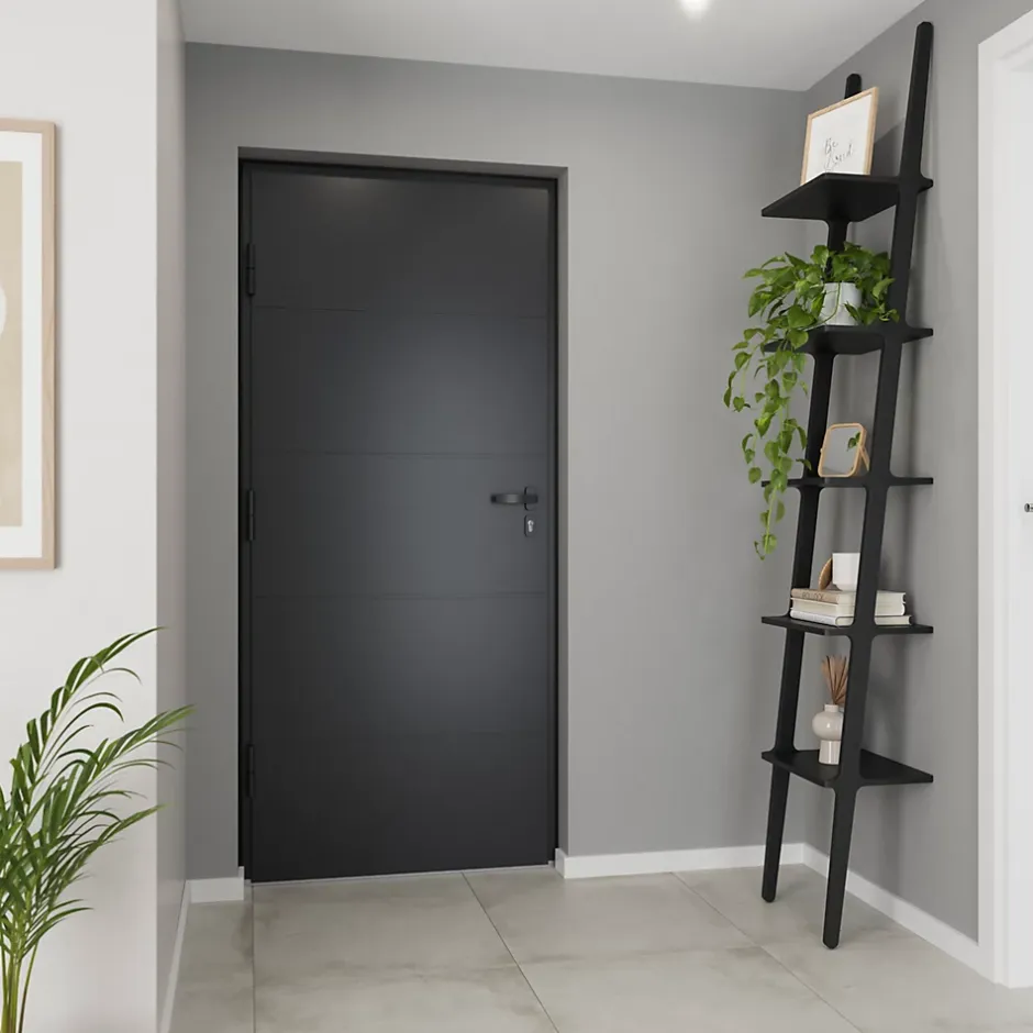 Fortia Porte d'entrée alu gris RAL 7021 Madryn 96 x h.218 cm poussant droit